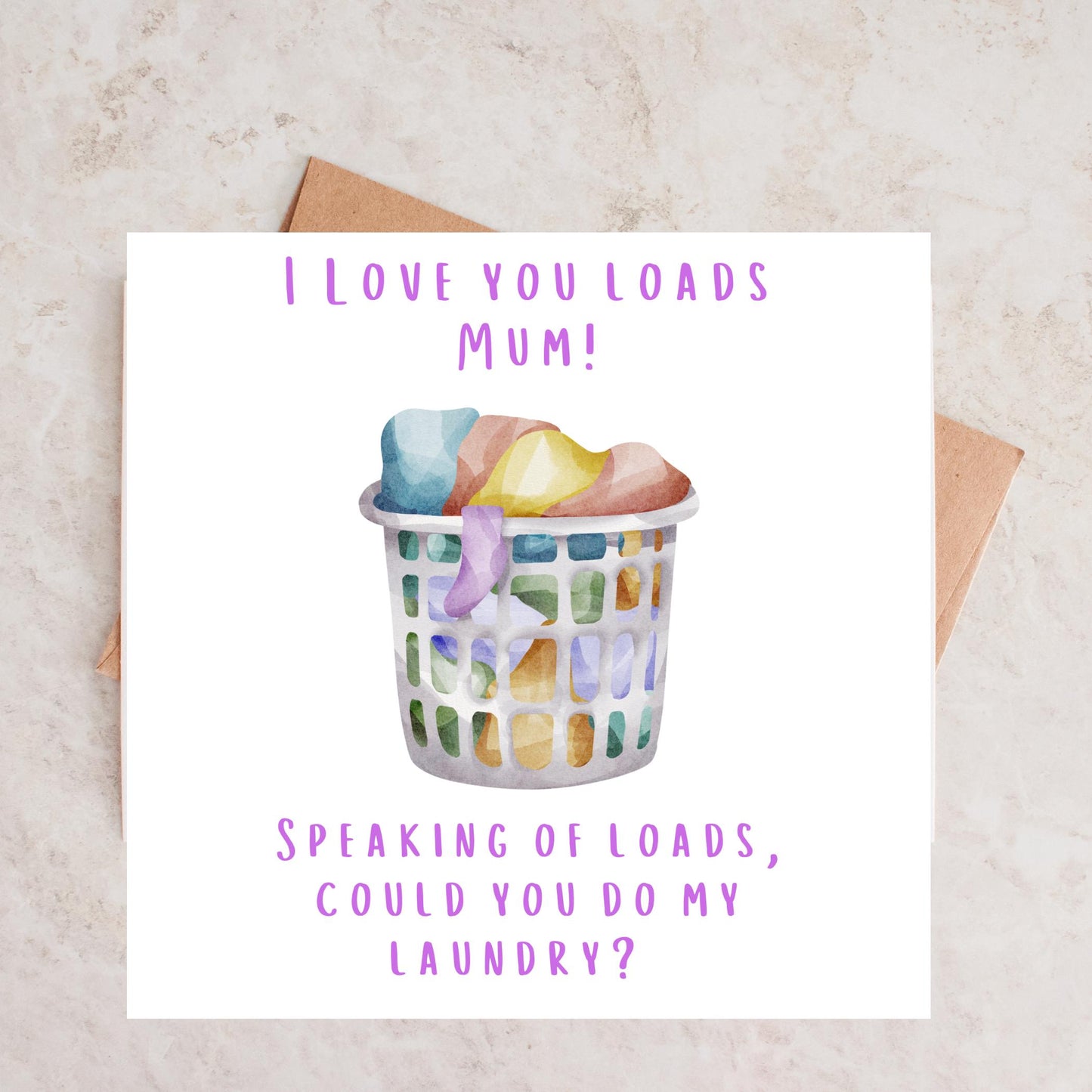 Witty Laundry Joke Card for Mom, Cheerful Handwritten Style Greeting Card