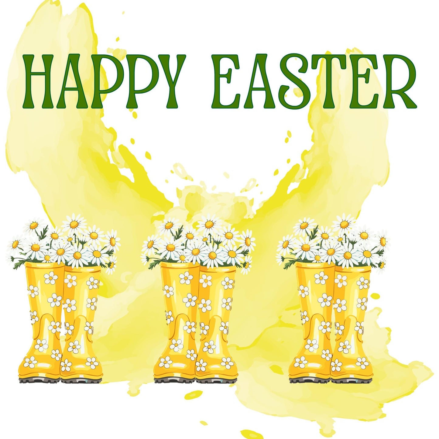 Easter Card with Yellow Boots and Daisies