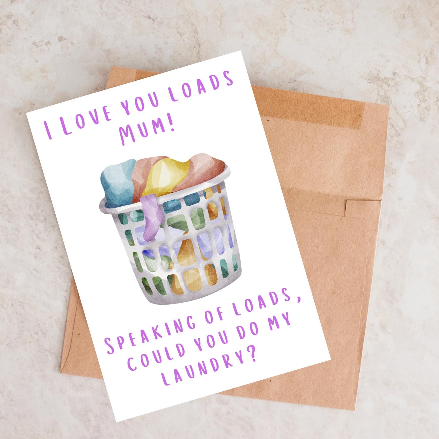 Witty Laundry Joke Card for Mom, Cheerful Handwritten Style Greeting Card