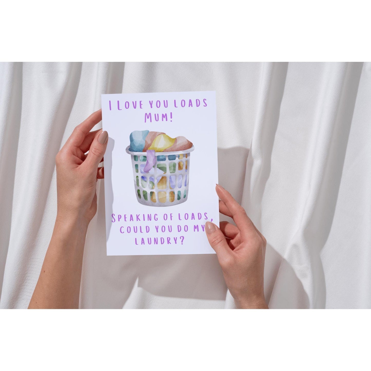 Witty Laundry Joke Card for Mom, Cheerful Handwritten Style Greeting Card