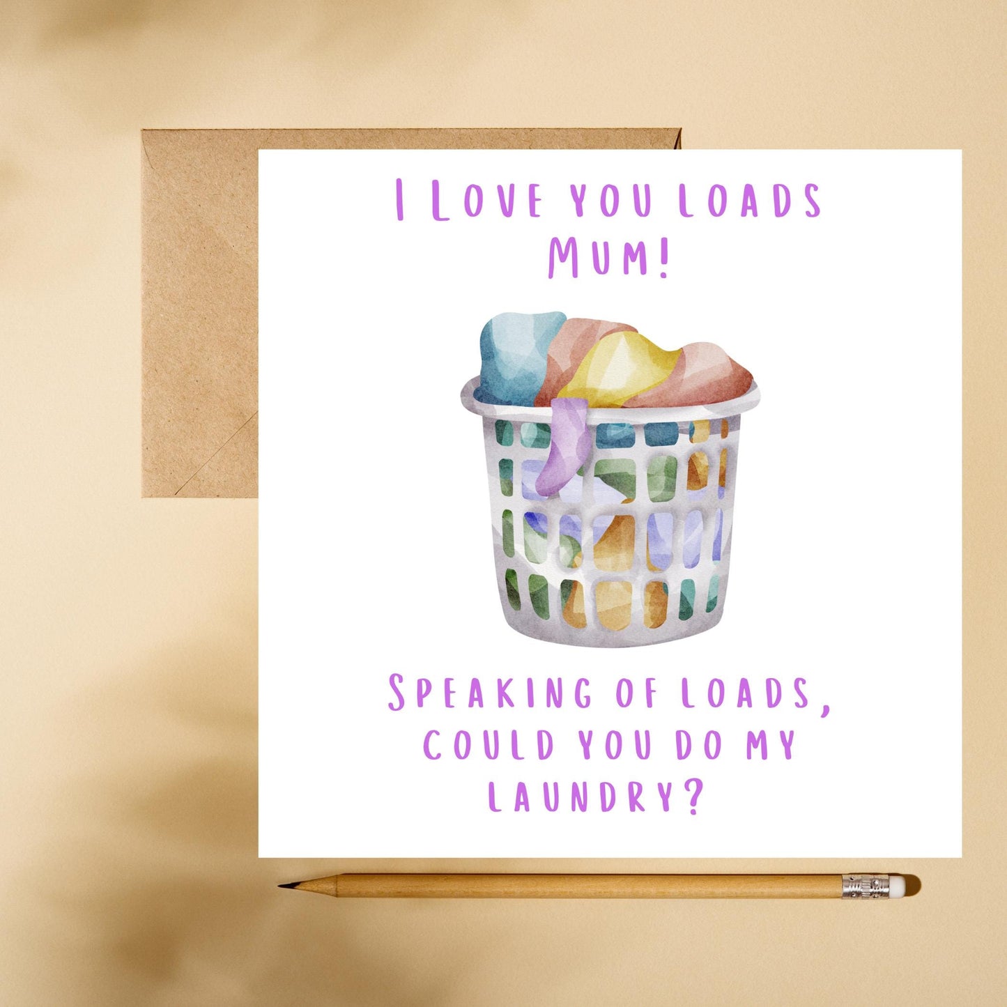 Witty Laundry Joke Card for Mom, Cheerful Handwritten Style Greeting Card