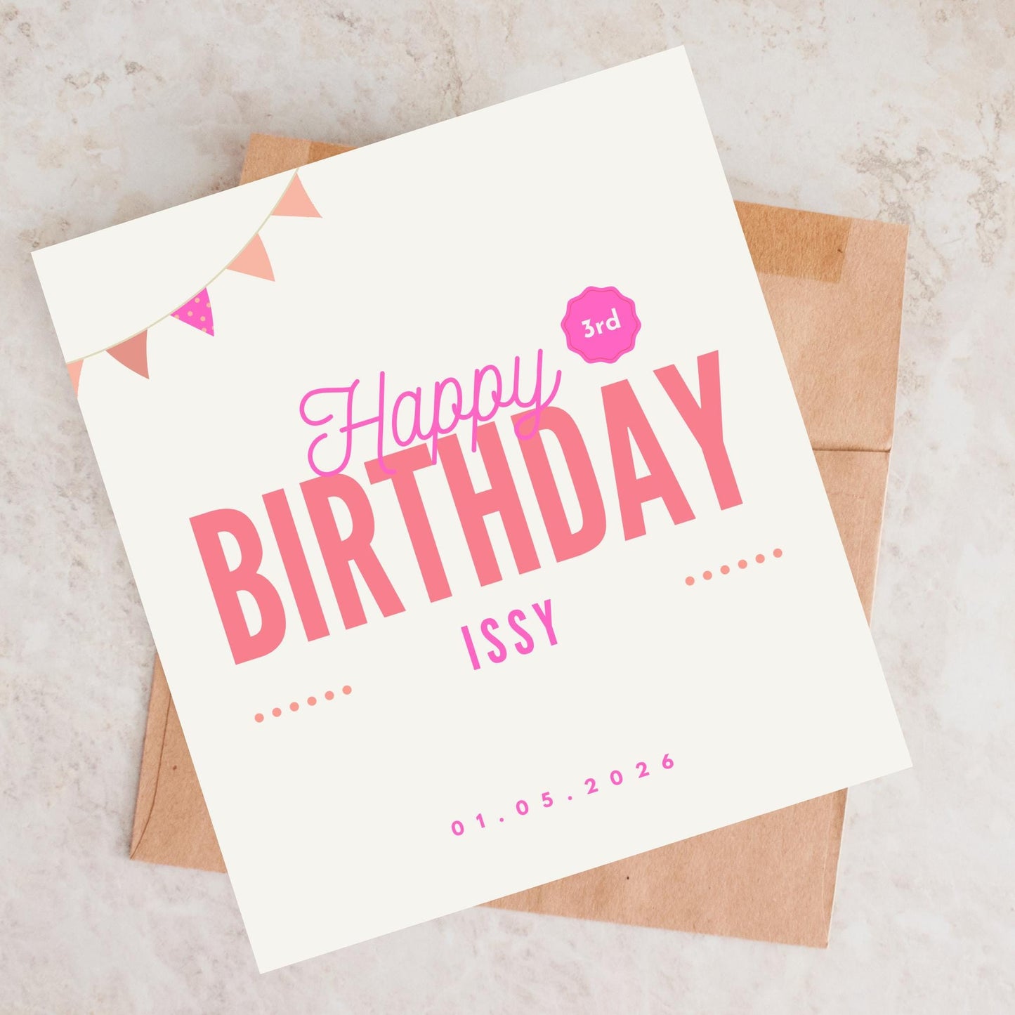 Personalized Birthday Card – Bunting Party Design