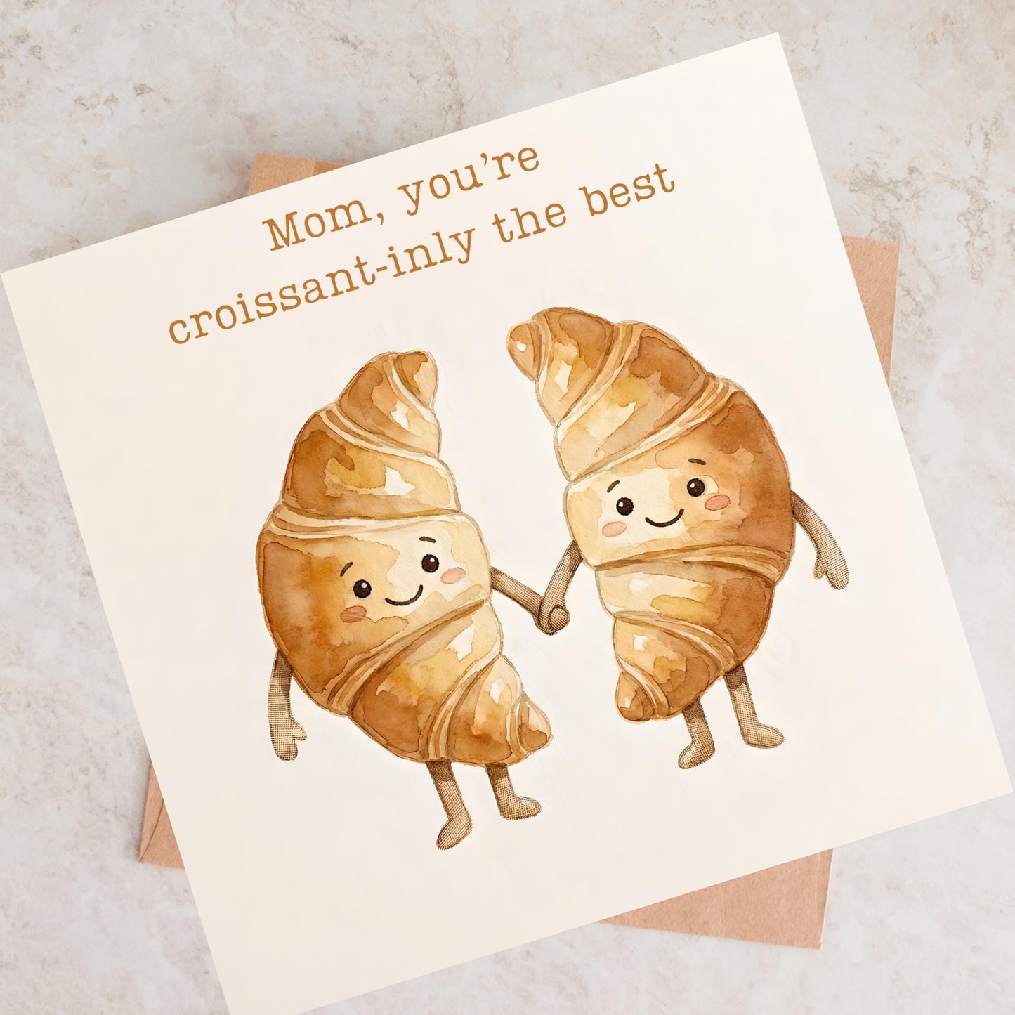 Golden Croissant Couple Card | Funny Mothers Day Greeting | Bakery Love Note