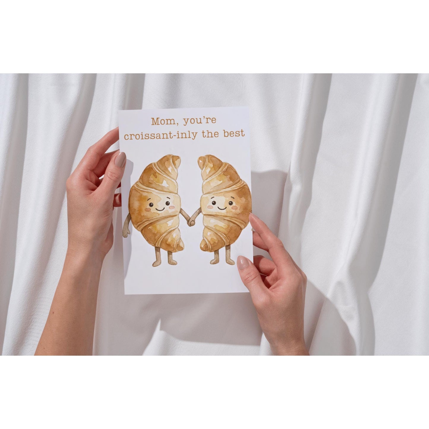 Golden Croissant Couple Card | Funny Mothers Day Greeting | Bakery Love Note