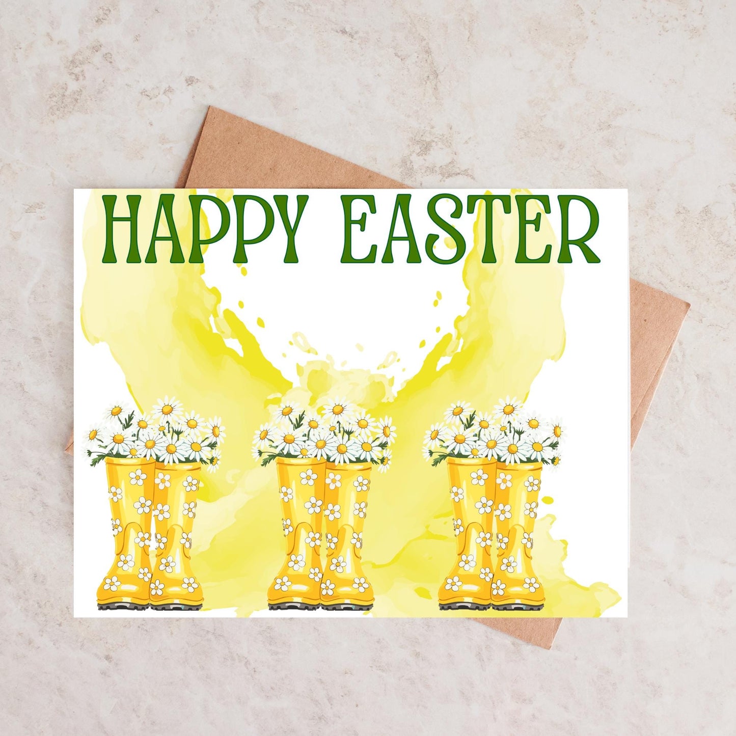 Easter Card with Yellow Boots and Daisies