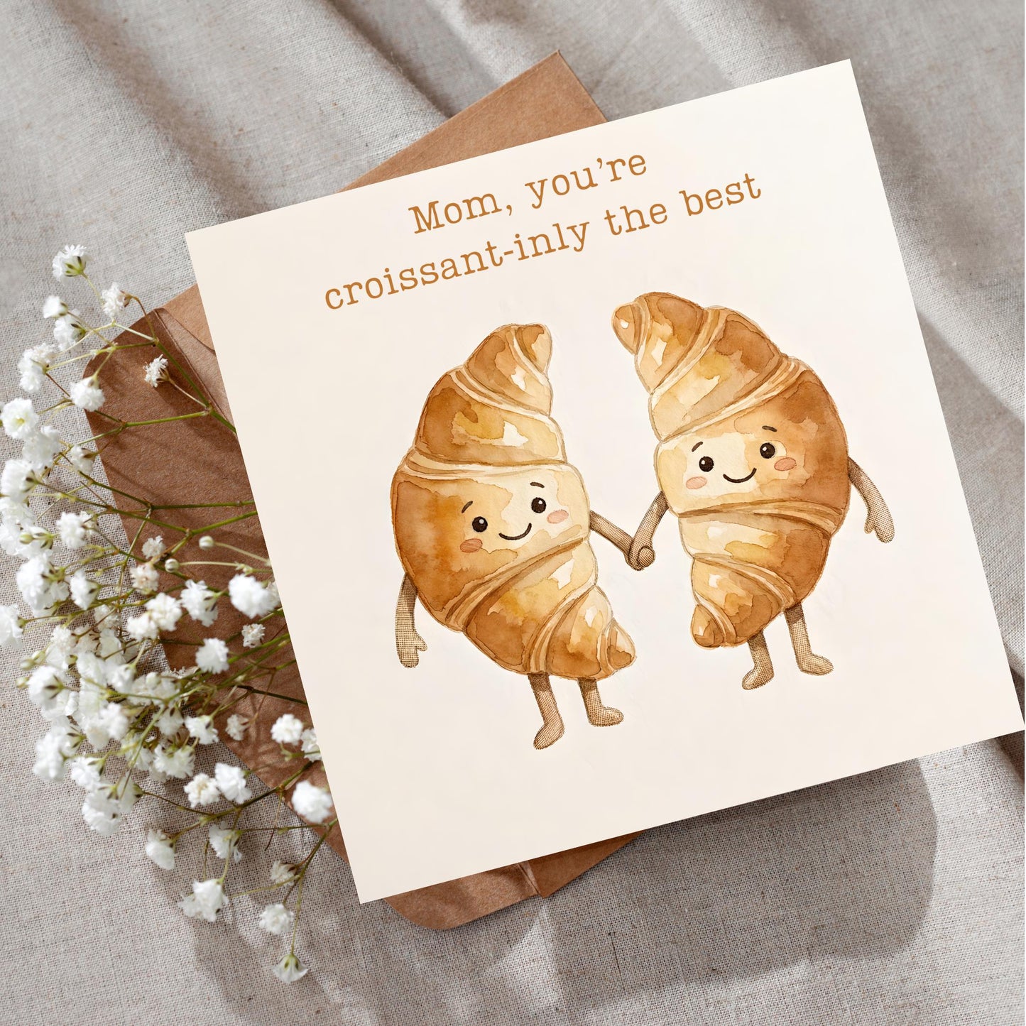 Golden Croissant Couple Card | Funny Mothers Day Greeting | Bakery Love Note