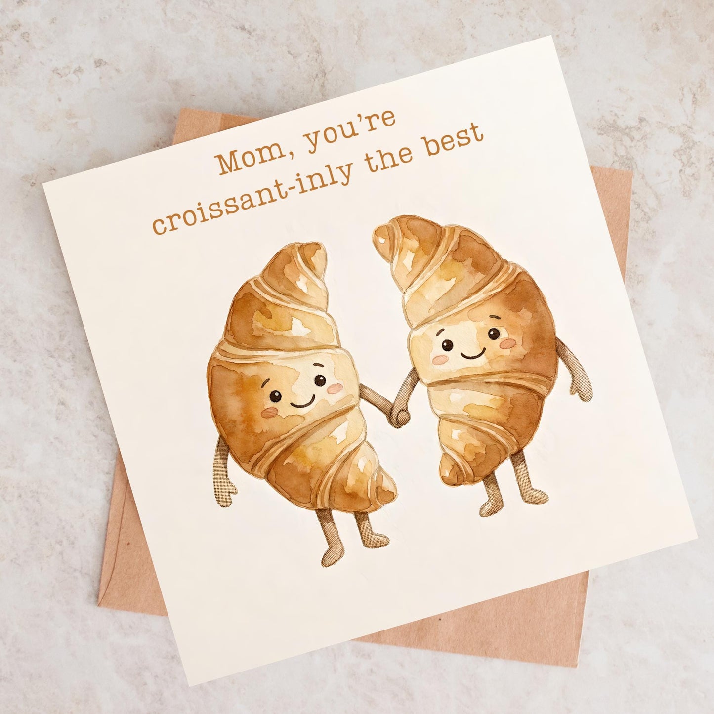 Golden Croissant Couple Card | Funny Mothers Day Greeting | Bakery Love Note