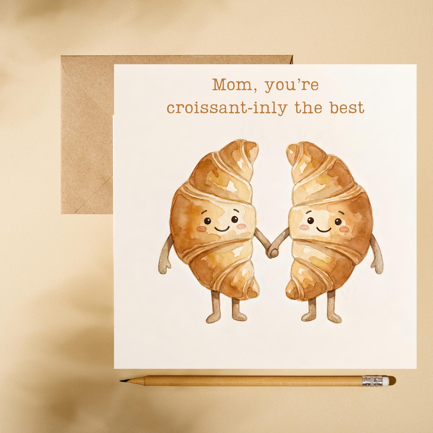 Golden Croissant Couple Card | Funny Mothers Day Greeting | Bakery Love Note
