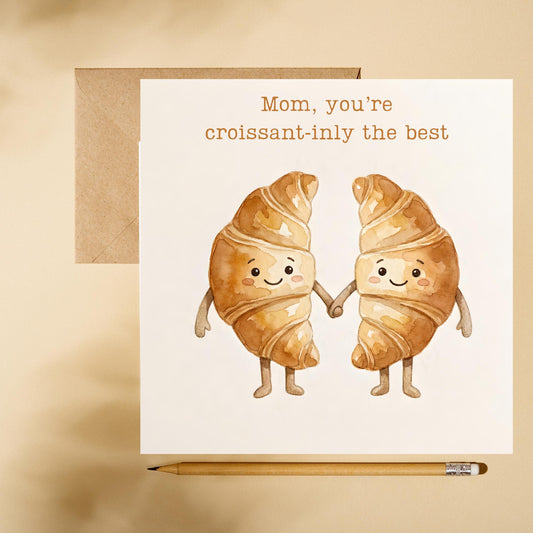 Golden Croissant Couple Card | Funny Mothers Day Greeting | Bakery Love Note