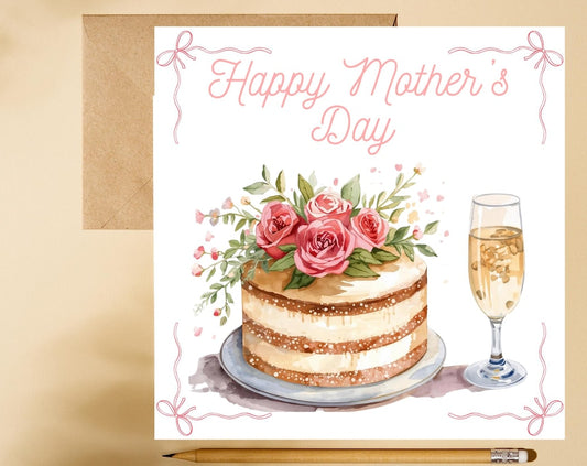Mother's Day Cake and Champagne Card